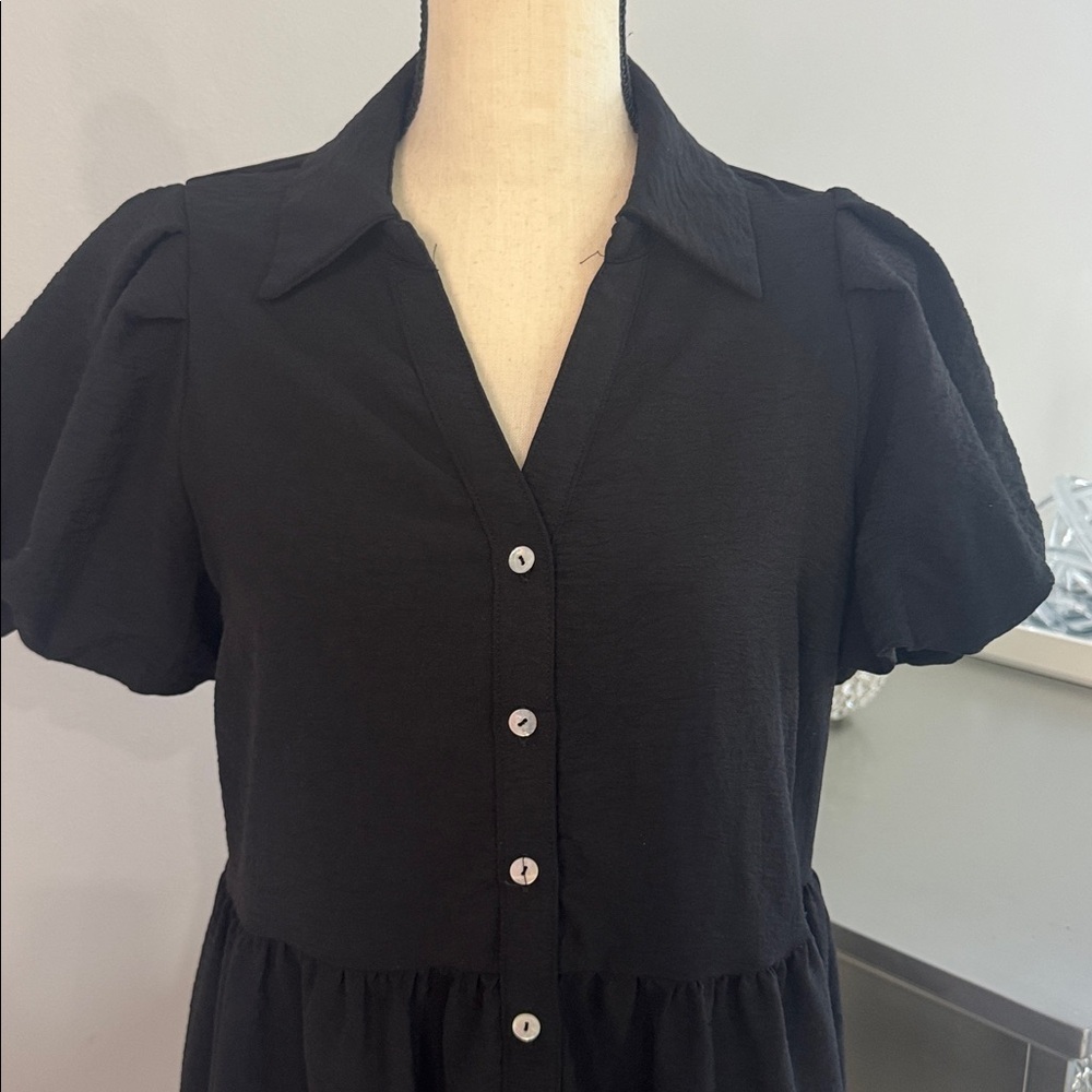 1. State Black Puff Sleeve Tiered Button Down Mini Dress.  Sz S - Picture 3 of 10